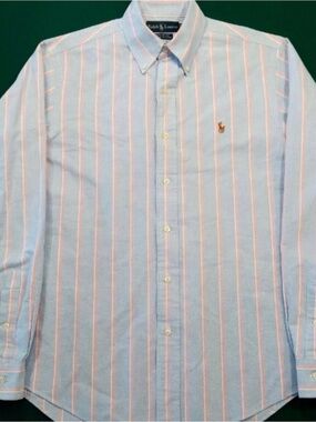 Ralph Lauren Light Blue Shirt with Pink Vertical Stripes
